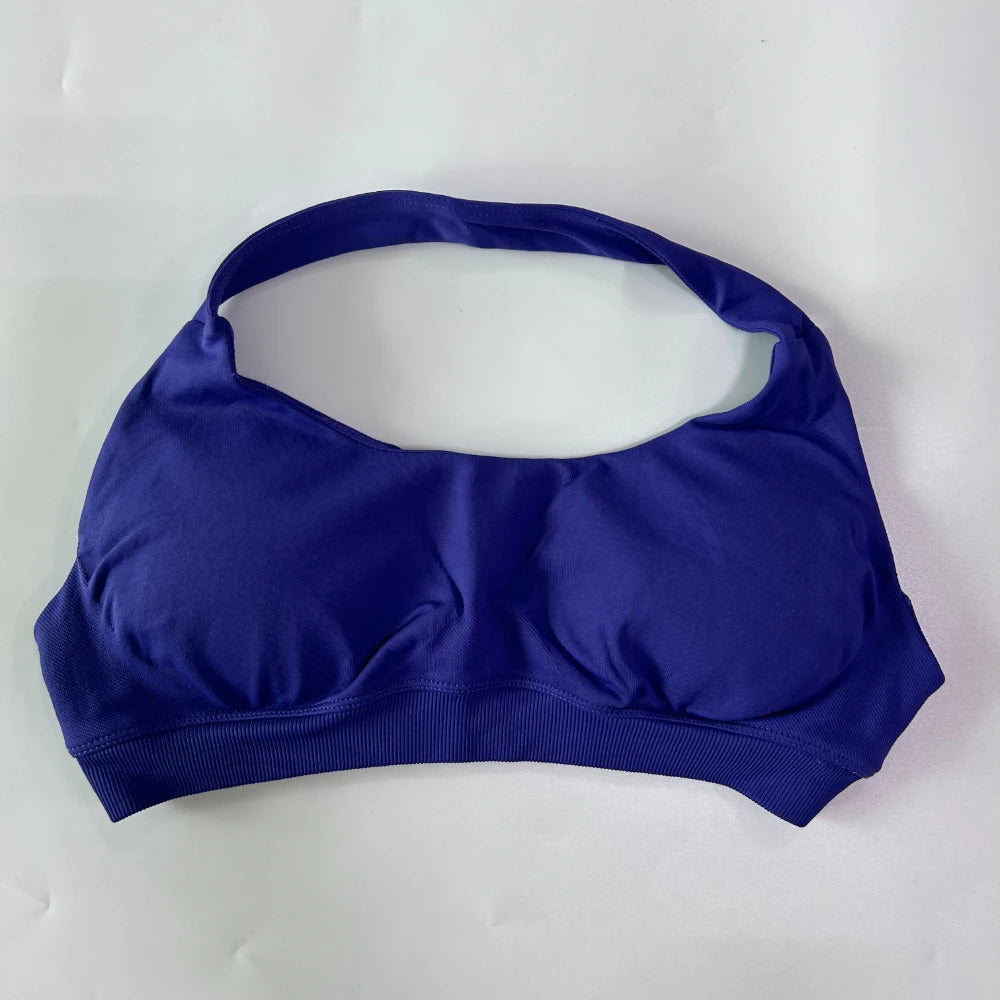 Women’s Yoga Bra Halter Neck Strap Open Back Medium Support Fitness Crop Top for Gym and Yoga
