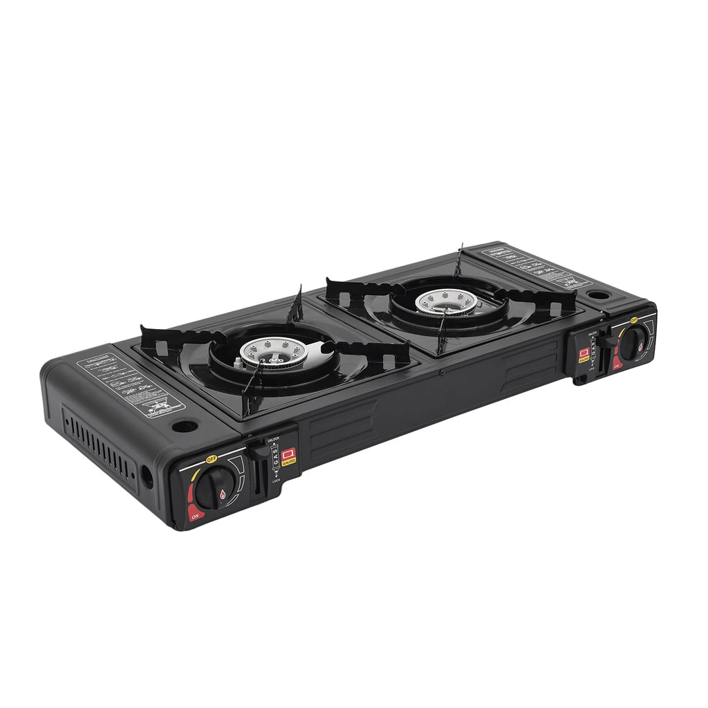 2‑Burner Portable Camping Stove 2500W Each Gas Grill Stove with Carry Case Butane/LPG Compatible