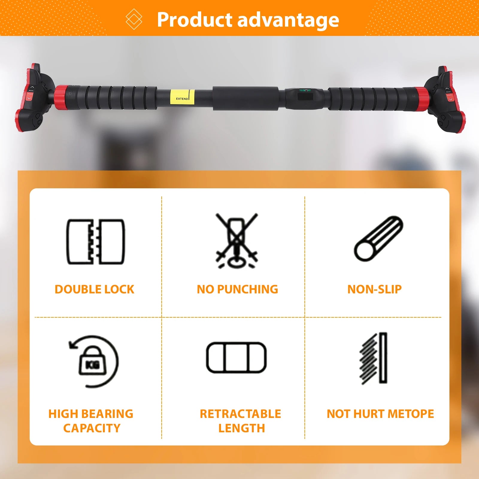 Pull Up Bar for Doorway Chin Up Bar with No Screws Wall Mount Non Slip Adjustable Pull Up Bar