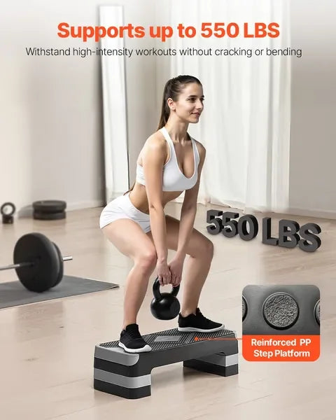 AeroExercise Step Platform 28 Inch Adjustable Workout Stepper Non Slip Home Gym Cardio Trainer Gray