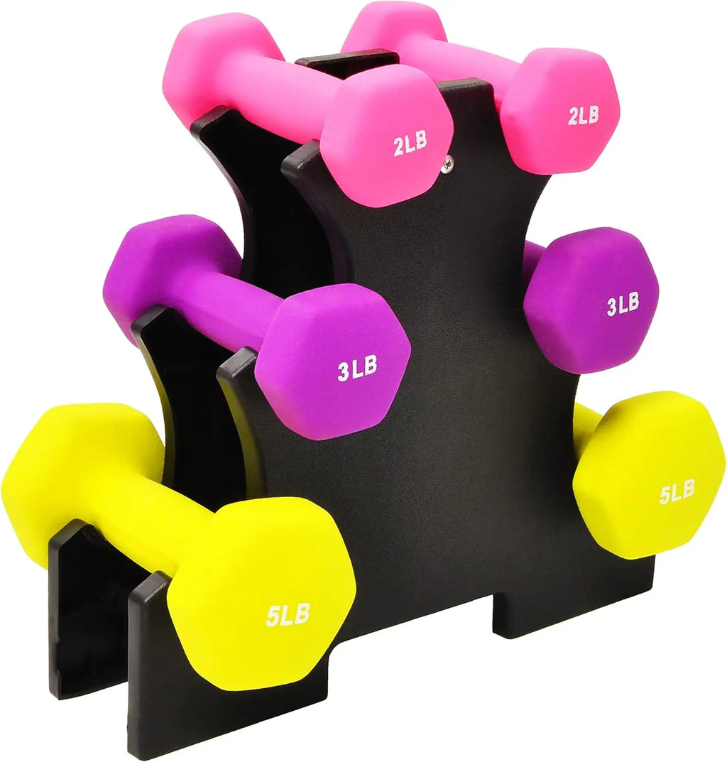 6 Piece Neoprene Dumbbell Set with Stand 2 3 5lb Weights for Home Workouts