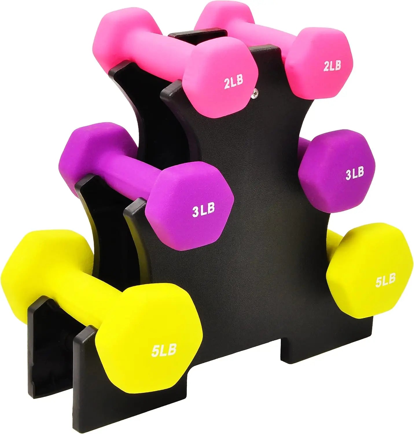 6 Piece Neoprene Dumbbell Set with Stand 2 3 5lb Weights for Home Workouts
