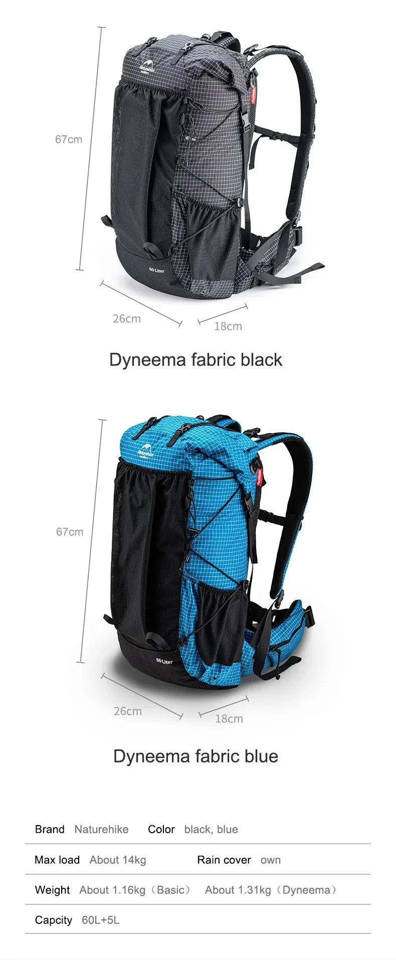 Naturehike Rock Outdoor Bags 40L/60L/60+5L Travel Backpacks Large Capacity Camping Hiking Pack with Rain Cover