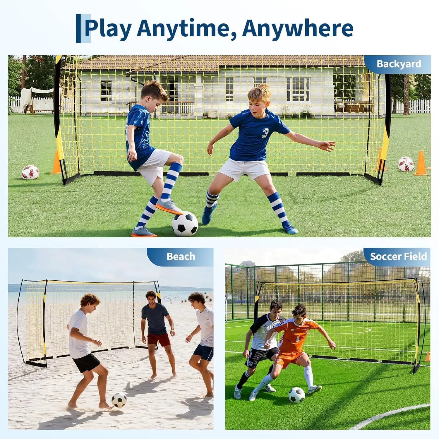 Portable Soccer Net with Sturdy Metal Base, 12x6 FT