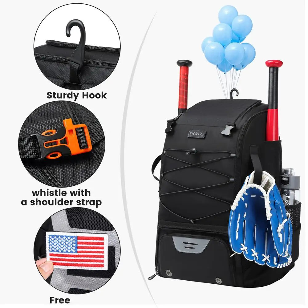Baseball Equipment Bag Baseball Backpack with Shoe Compartment Lightweight Youth Softball Bat Bag and Bat Backpack