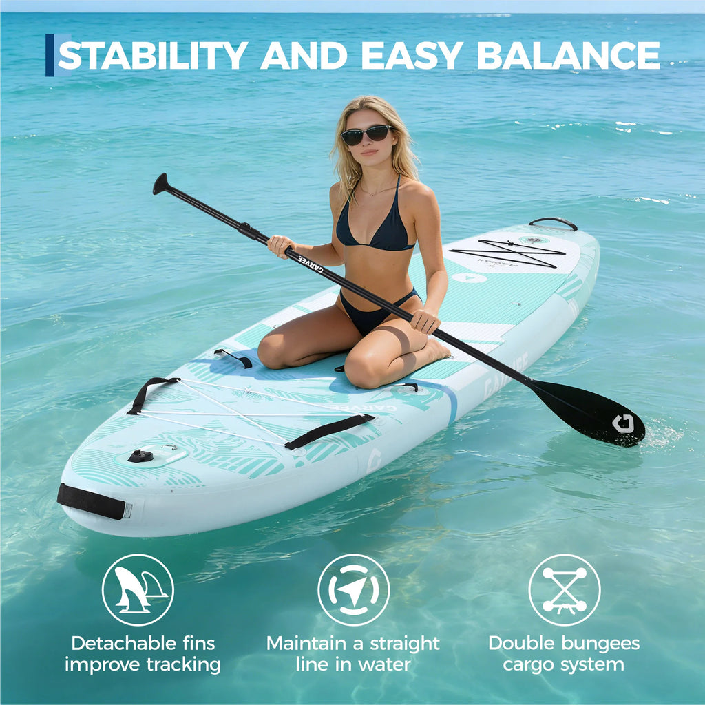 Extra Wide Stable Inflatable Stand Up Paddle Board for Adults and Youth, Ultra‑Light PVC with Non‑Slip EVA Deck, 450 lb Capacity, Adjustable Paddle, High‑Pressure Pump, and Backpack