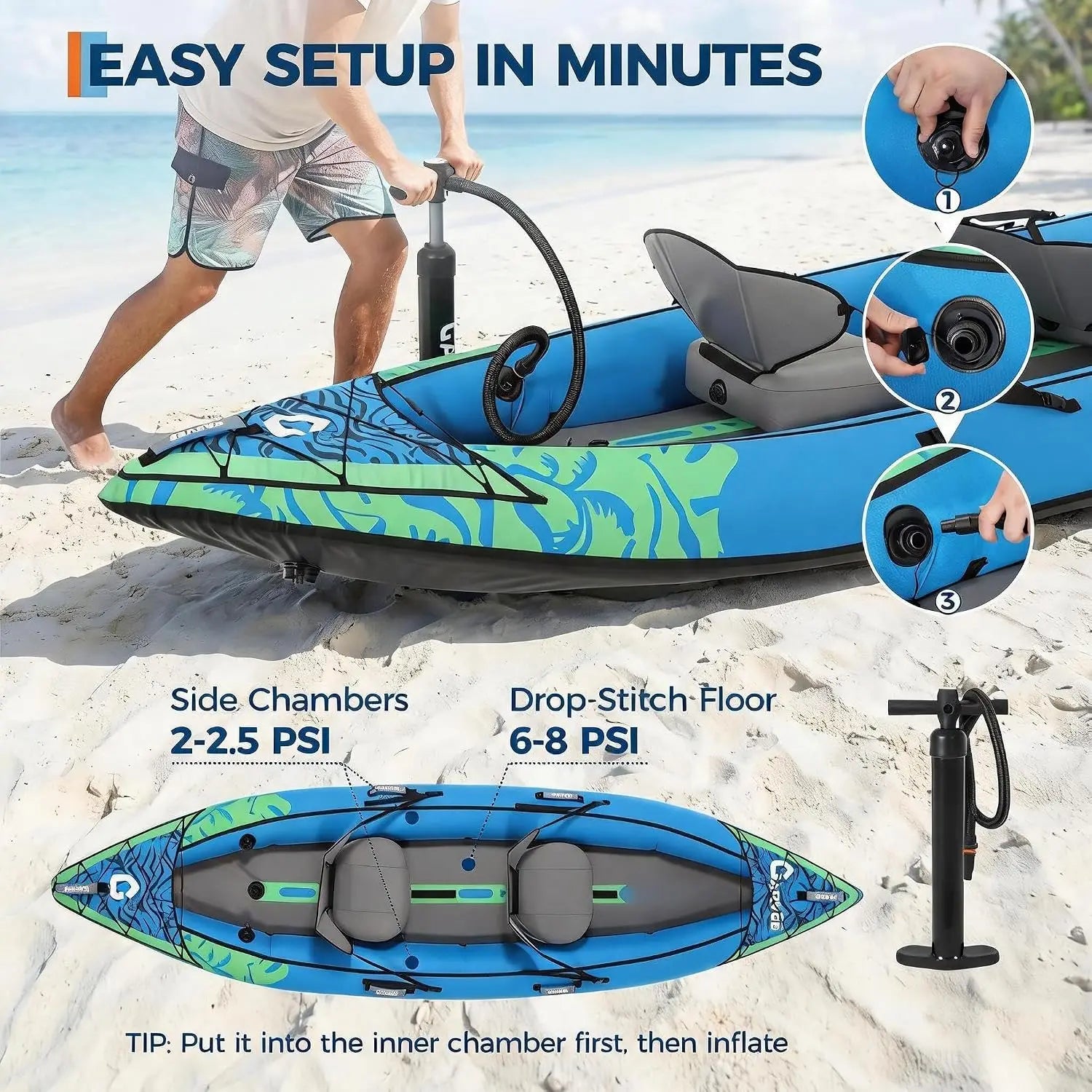 2 Person Heavy Duty Inflatable Kayak Long Lasting PVC Rafting Adventure Boat for Thrilling Swimming Pool Lake Float Raft Kayak Fishing Boat