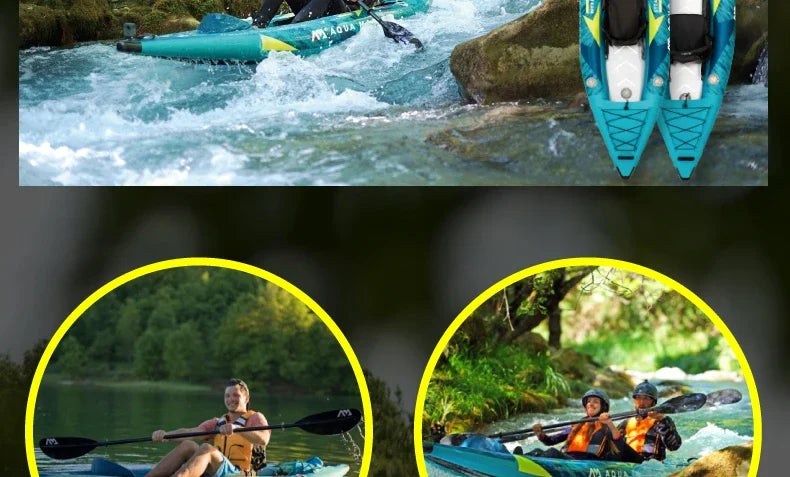 STEAM Aqua Marina Kayak 2025 Upgraded Printing Pattern Reinforced PVC Drop‑Stitch Floor V‑Shape Keel High‑Back Seat Fins and Footrest, Single or Tandem