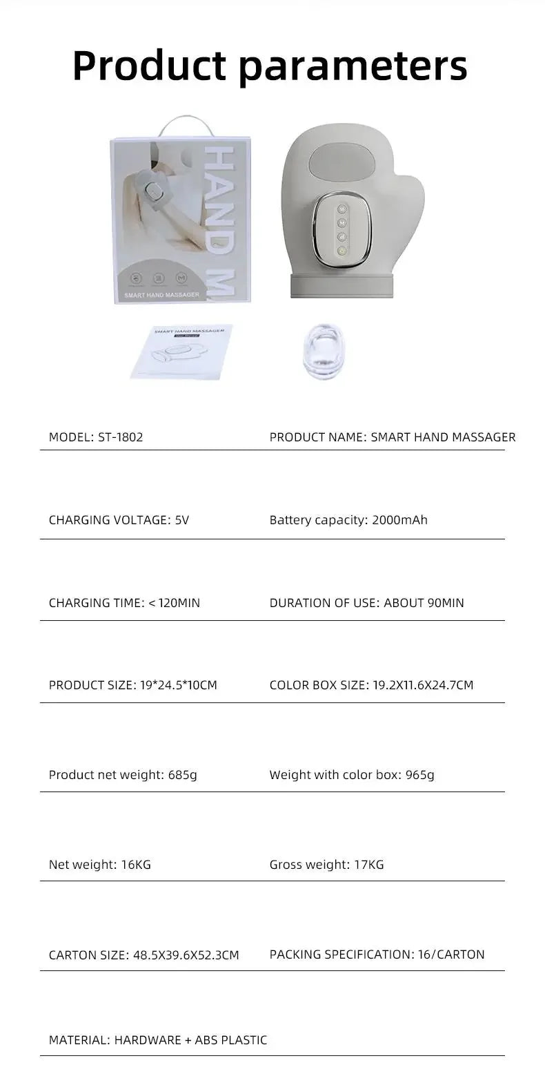 Hand Massager with Heat and Air Compression for Wrist Finger and Palm Relief Electric Kneading Massage Device