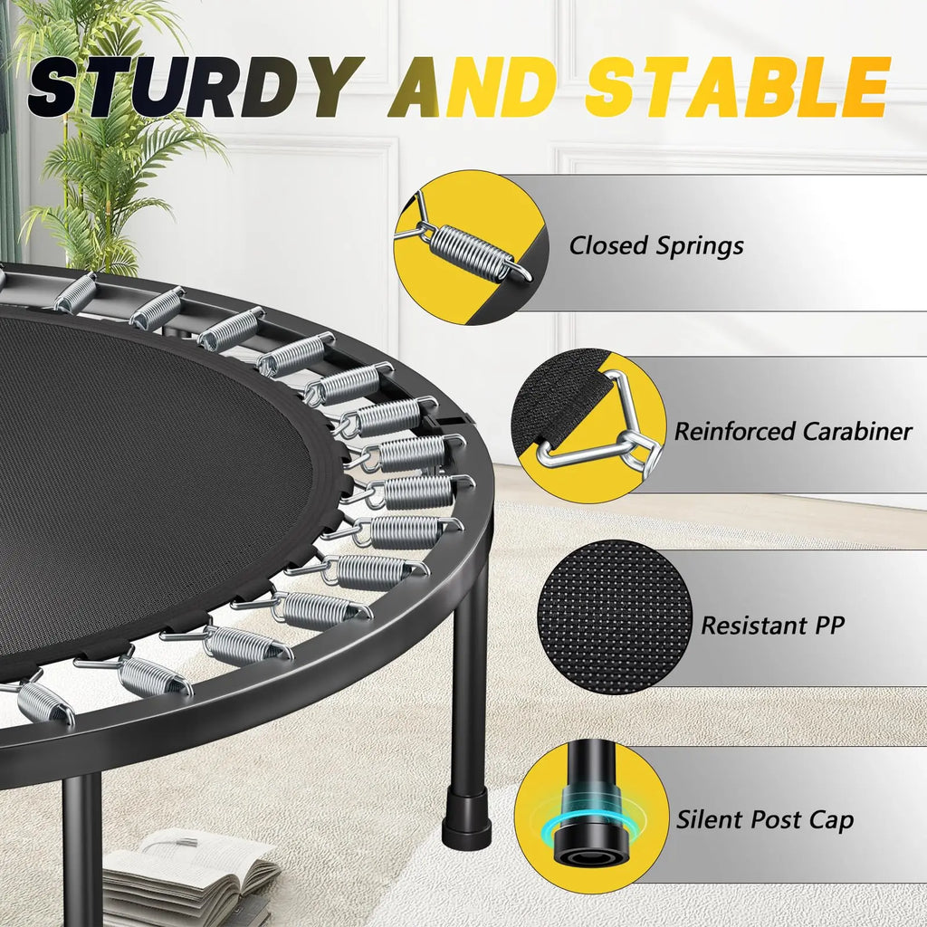 Rebounder Trampoline for Adults 40in Foldable Mini Fitness Trampoline with Adjustable U Bar Handle and 350lb Capacity