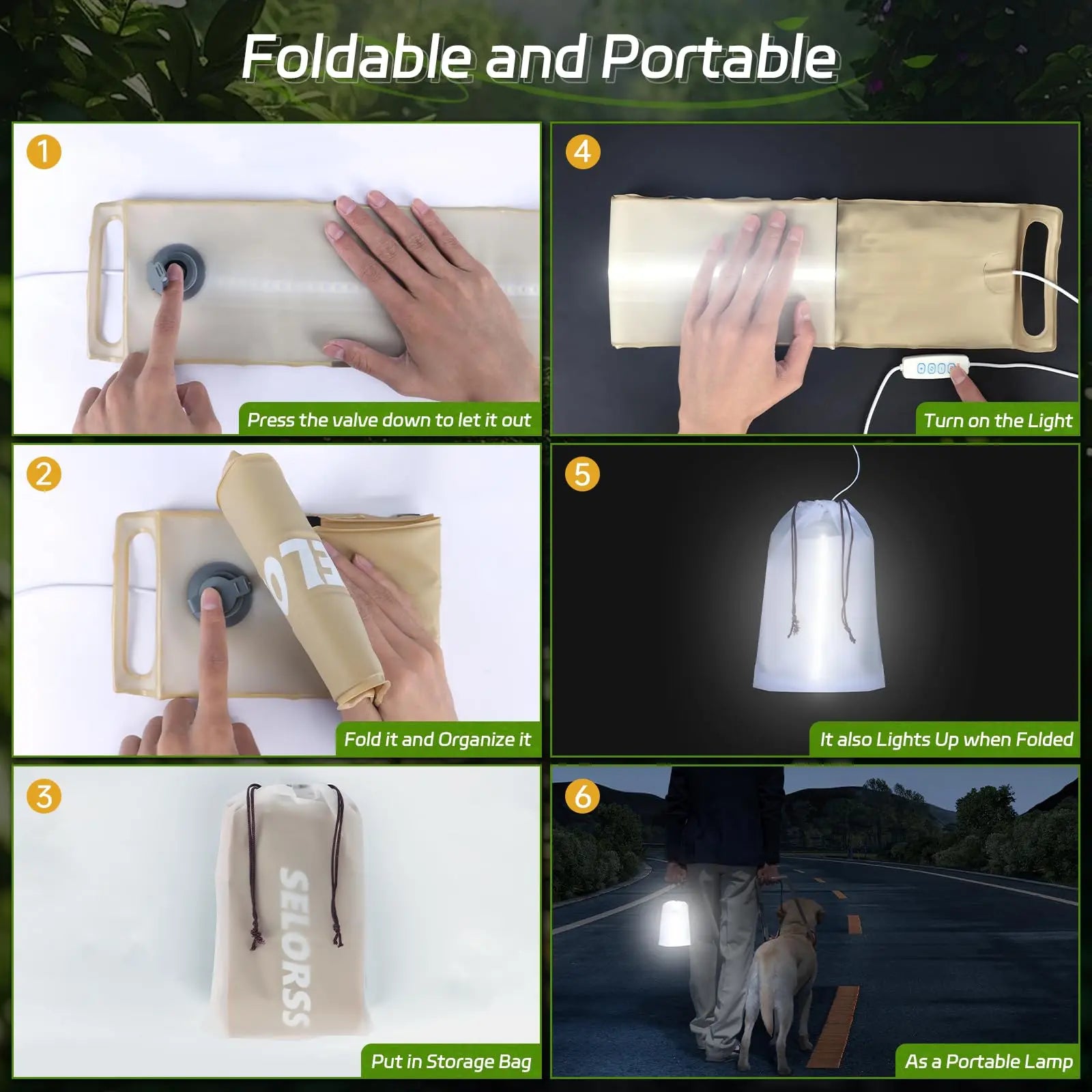 Solar Camping Lantern 2000mAh Folding Portable Camping Light Waterproof 3‑Mode Warm Light USB‑Type C for Hiking Camping Fishing