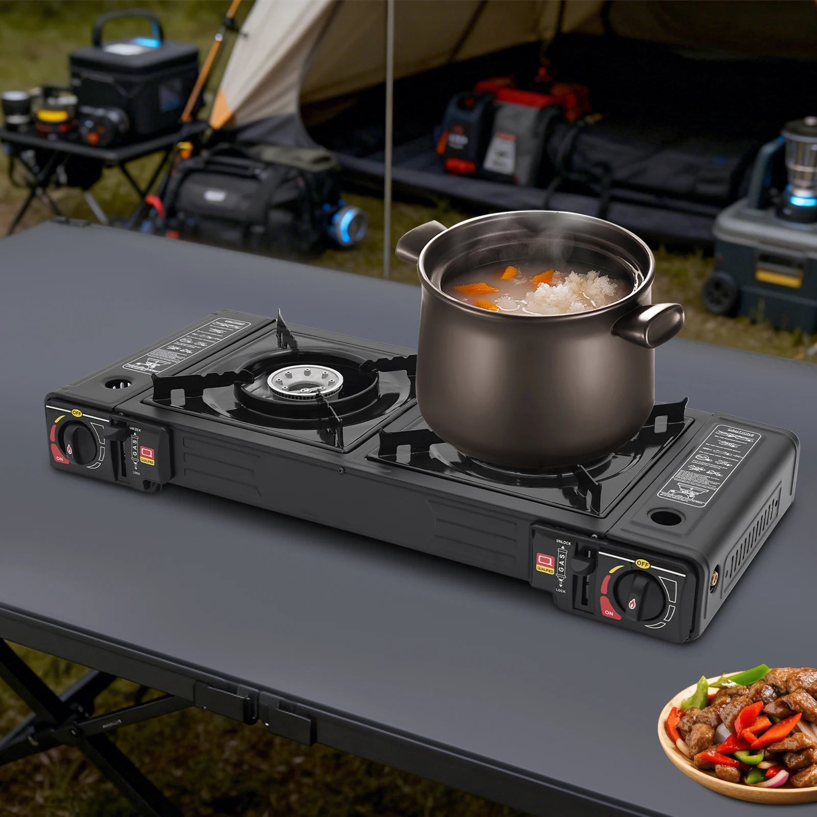 2‑Burner Portable Camping Stove 2500W Each Gas Grill Stove with Carry Case Butane/LPG Compatible