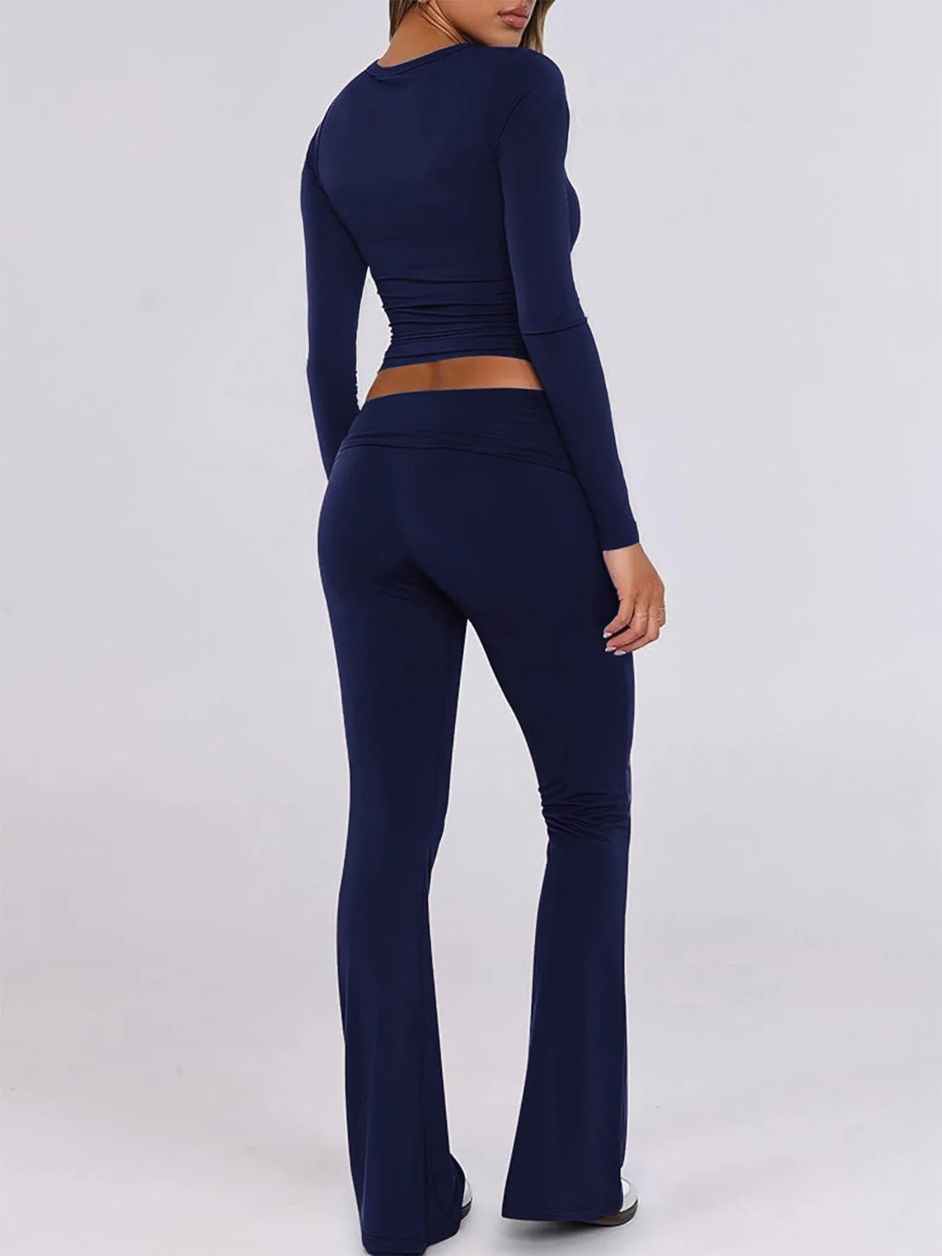 Women’s Casual Long Sleeve Knitted Pants Set Pure Color Slim Fit Spring Summer Fashionable Commute Style Ladies Suit