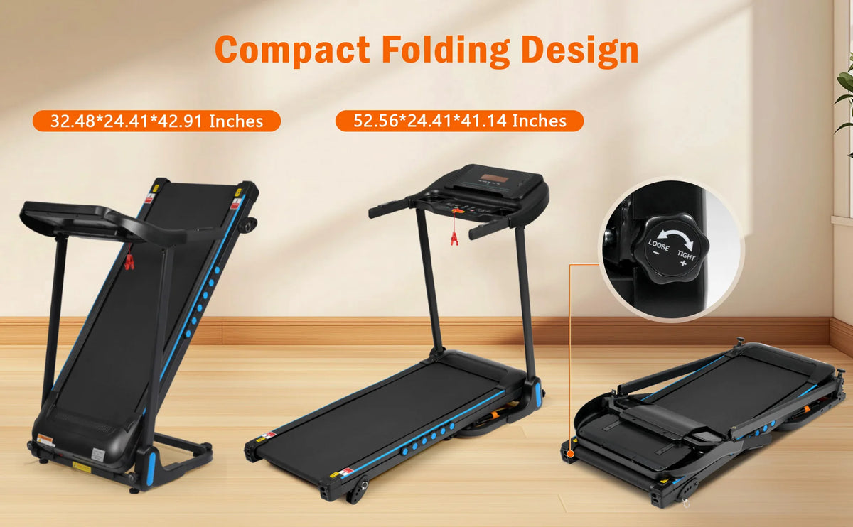 Incline Treadmill for Running and Walking 3.0 HP with 350 lb Capacity Hydraulic Auto Folding Type C and USB Charging up to 10MPH plus Bluetooth Speaker