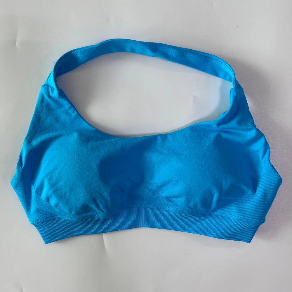 Women’s Yoga Bra Halter Neck Strap Open Back Medium Support Fitness Crop Top for Gym and Yoga