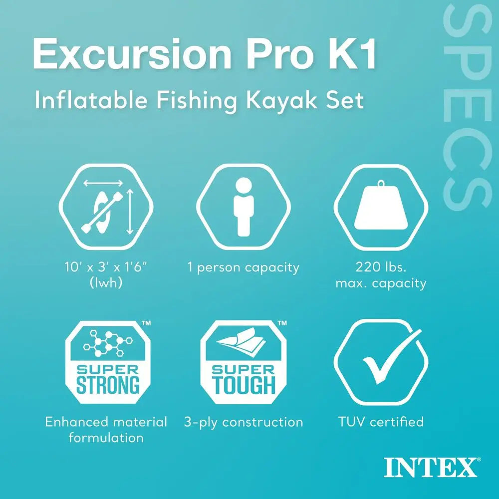 Excursion Pro K1 Inflatable Kayak Set Includes Deluxe 86in Kayak Paddles and High‑Output Pump Super‑Tough PVC