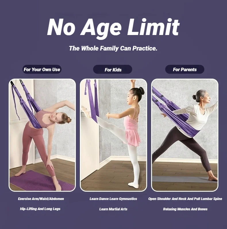 Adjustable Aerial Yoga Stretch Strap — Leg Splits, Flexibility, and Hammock Training