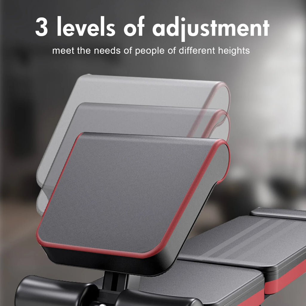7 Level Foldable Weight Bench with Adjustable Leg Extension and Extended Headrest designed for Dumbbell Training and Full Body Strength Work