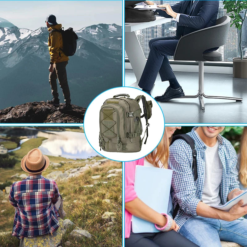 60L Men’s Tactical Travel Backpack, Expandable Hiking and Camping Pack, Army‑Style MOLLE 3‑Day Assault Rucksack