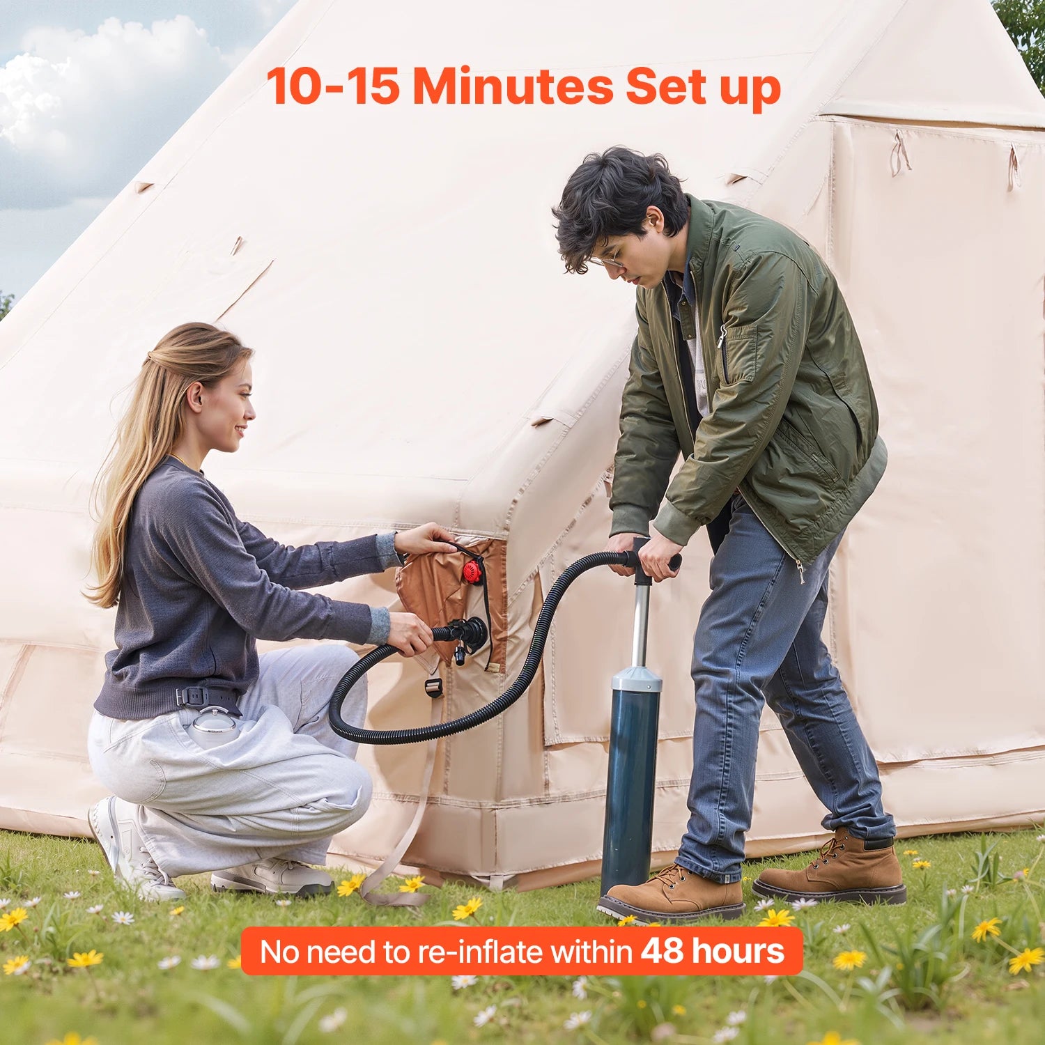 Inflatable Tent for Camp Easy Setup Blow Up Tent with Hand Pump 300D Oxford Tent with Stove Jack and Storage Bag Included