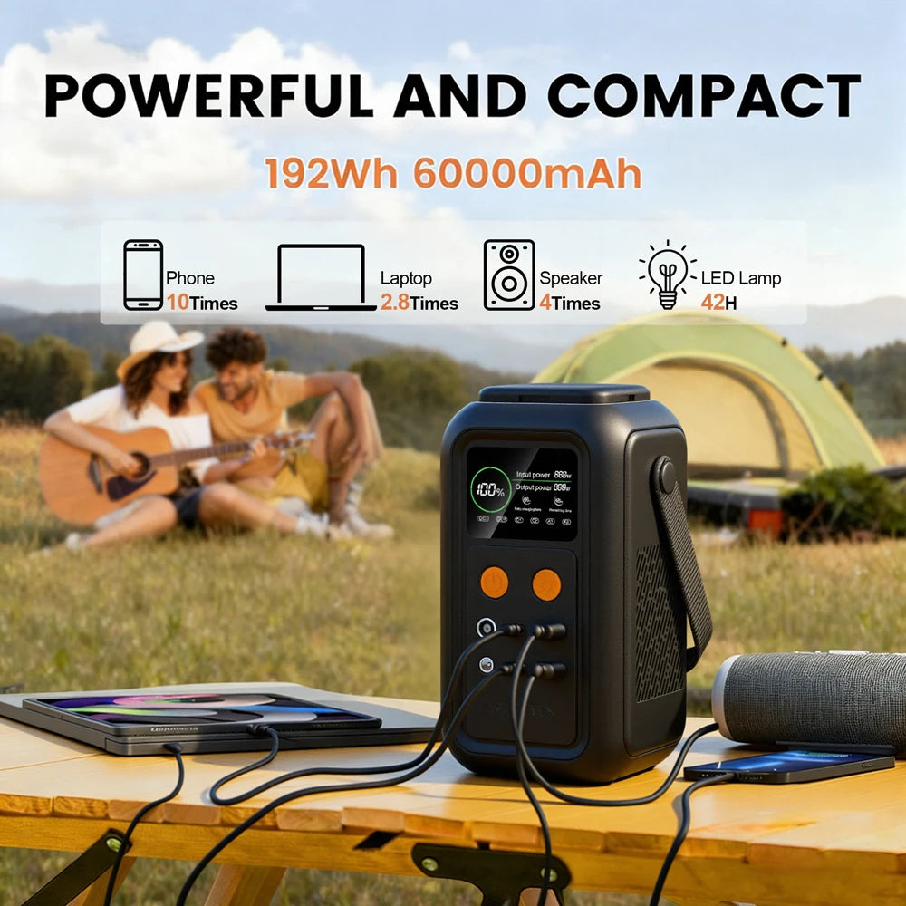 200W Power Station Camping 192Wh Lifepo4 Power Bank 60000mAh Portable Charger Battery Emergency Power USB Type C Port