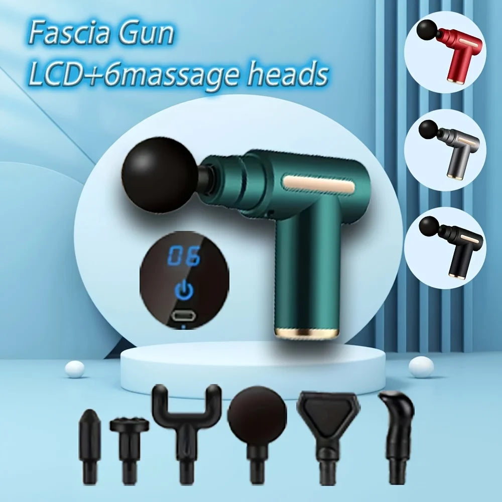 Fitness Hammer Compact Deep Tissue Massager – USB Rechargeable Fascia Gun with 4 Interchangeable Heads | Portable Muscle Massage Device for Pain Relief & Recovery