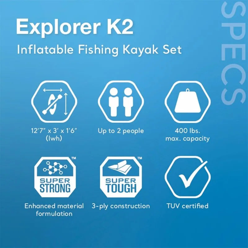 INTEX 68309EP Excursion Pro K2 Inflatable Kayak Set Includes Deluxe 86in Kayak Paddles and High Output Pump SuperTough PVC