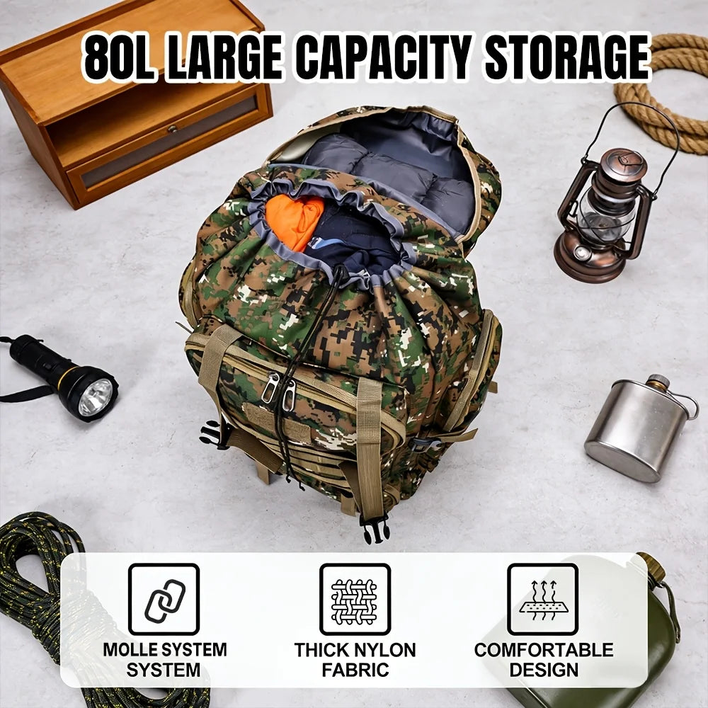 Men’s Backpack for Mountain Climbing Heavy Duty Double‑Shoulder Travel Bag with Removable National Flag Patch Accessory
