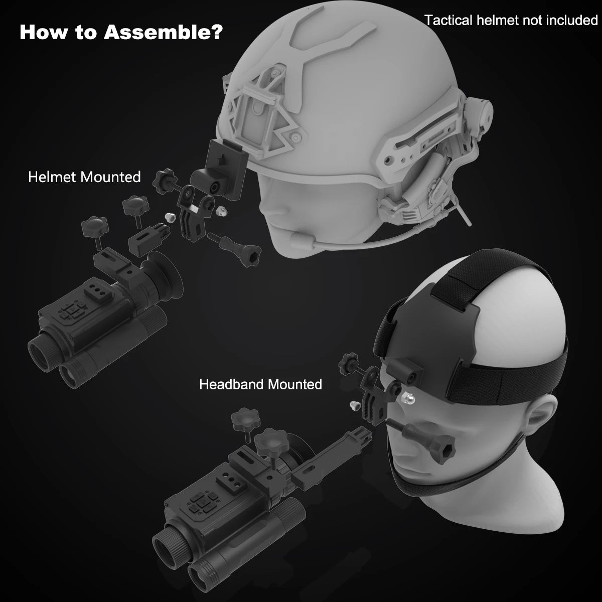 HD 1080P Night Vision Goggles Head Mounted or Helmet Mounted 940nm IR 5X Zoom Night Vision Monocular for Hunting and Camping