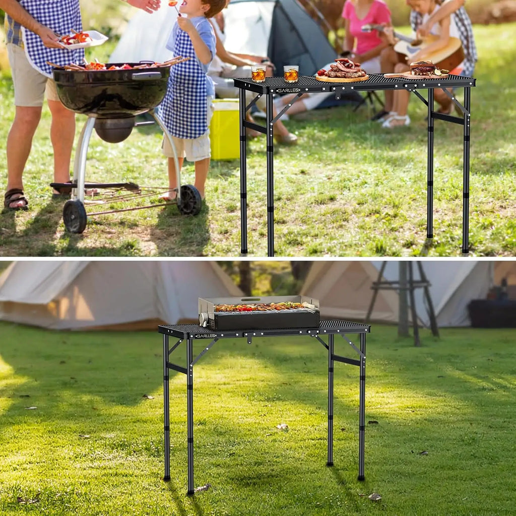 Folding Grill Table Max Capacity 66lbs 3 Adjustable Height Portable Folding Camping Table with Heat
