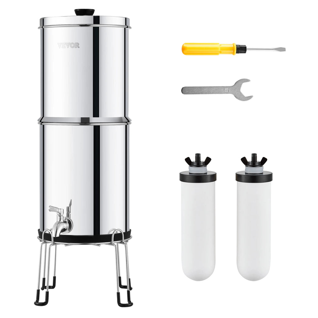 Gravity‑Fed Water Filter System 2.25G 304 Stainless Steel Countertop Water Filtration System with 2 Carbon Filters