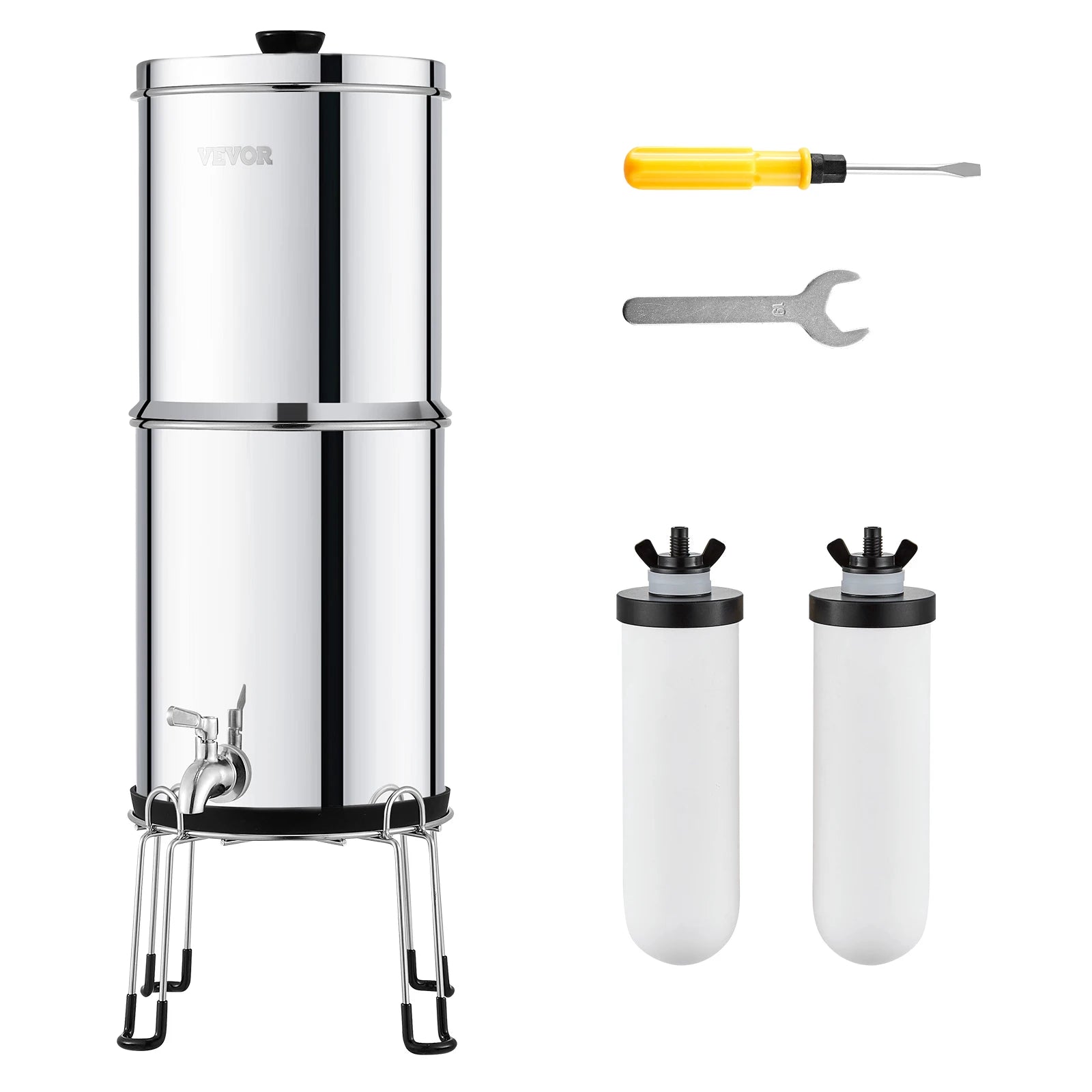 Gravity‑Fed Water Filter System 2.25G 304 Stainless Steel Countertop Water Filtration System with 2 Carbon Filters