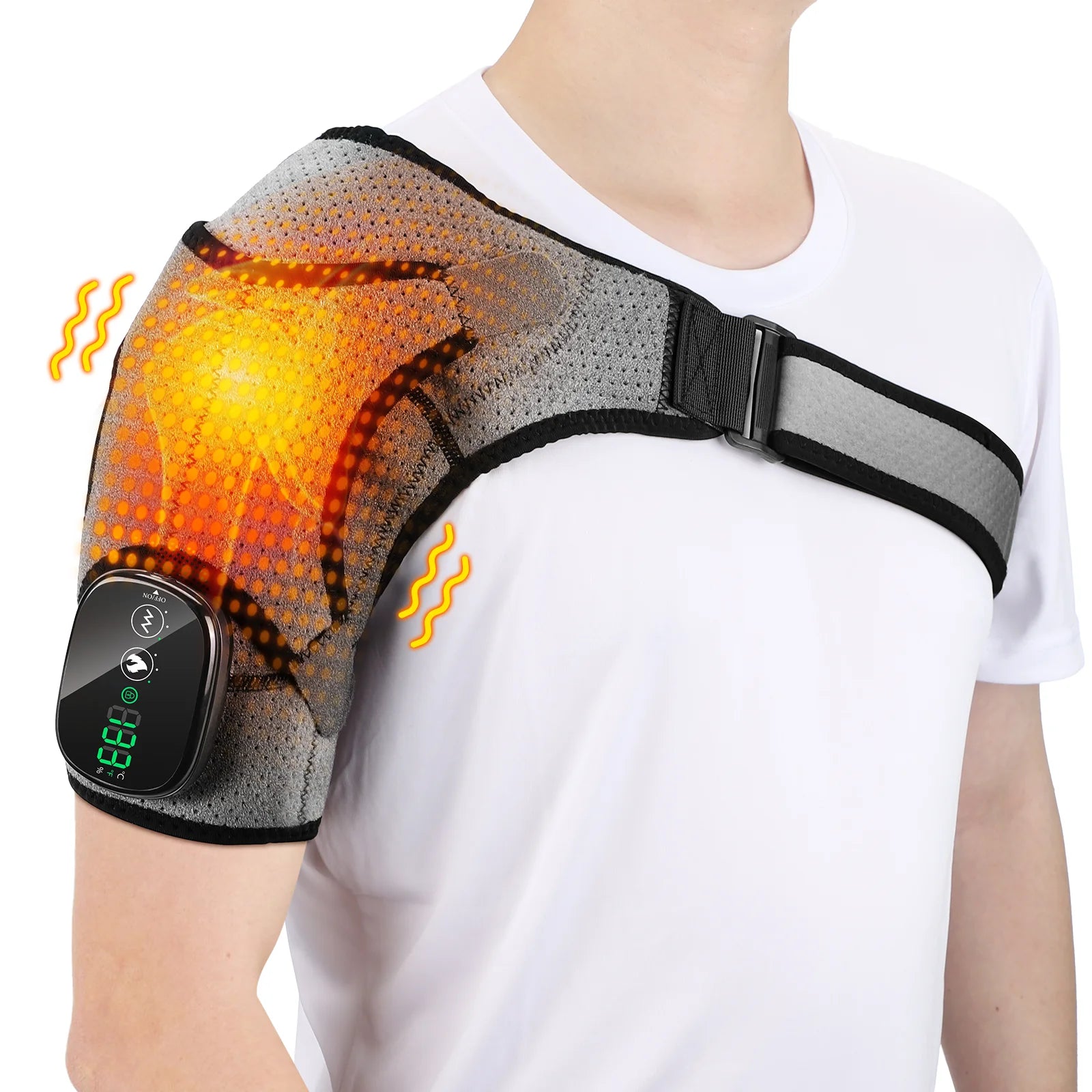 Heating Vibration Massager Shoulder Pad Red Light Hot Compress Neck & Shoulder Support with 3‑Speed Massage and 5000mAh Battery