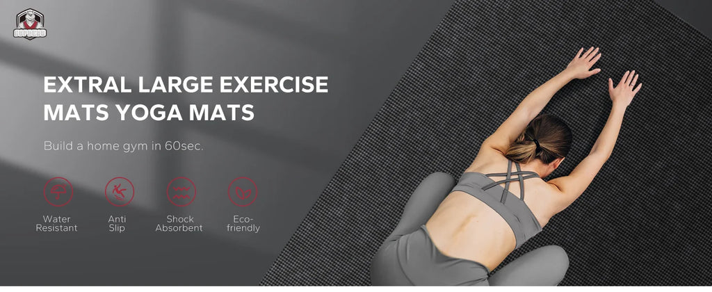 Large Home Gym Mat, 8mm Thick High Density PVC Non Slip, Shock Absorbing Fitness Flooring with Bands and Bag