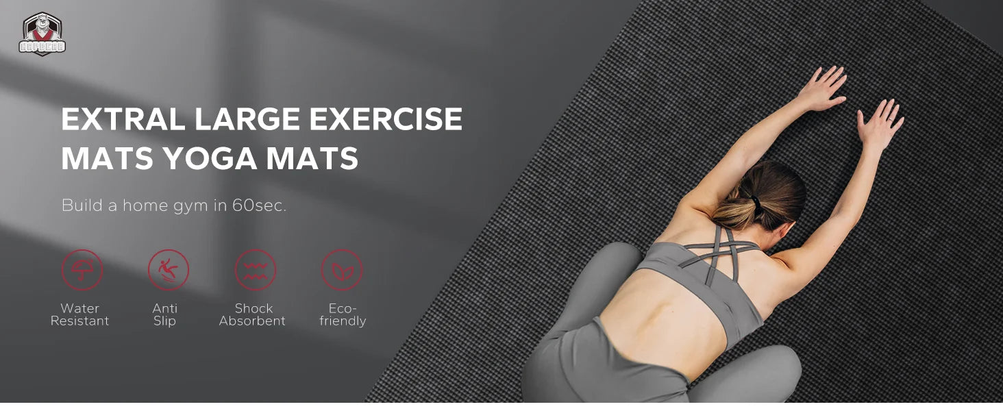 Large Home Gym Mat, 8mm Thick High Density PVC Non Slip, Shock Absorbing Fitness Flooring with Bands and Bag