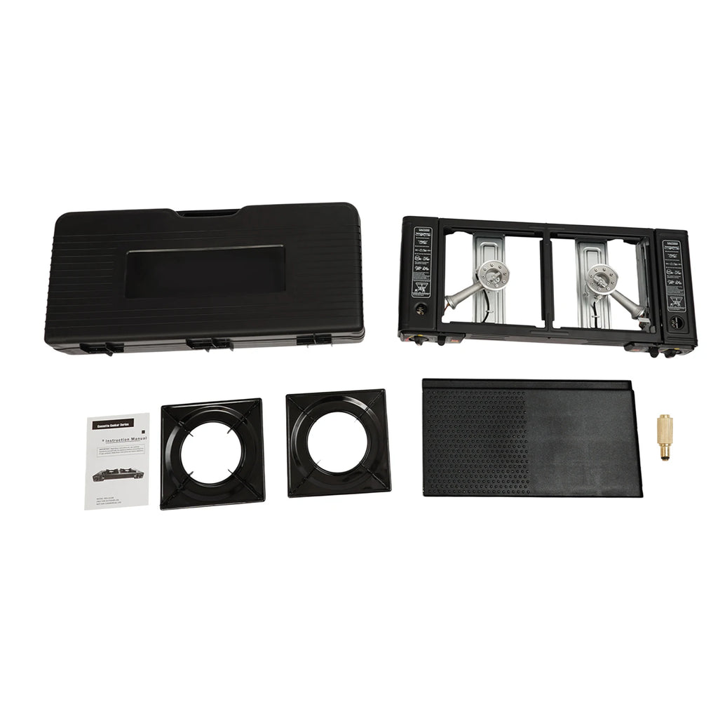 2‑Burner Portable Camping Stove 2500W Each Gas Grill Stove with Carry Case Butane/LPG Compatible
