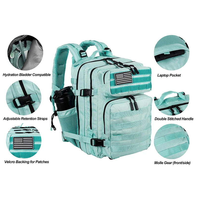 25L 35L 45L Tactical Backpack Small Athlete Gym Bag for Men Women Outdoor Travel Hiking Molle Rucksack with Bottle Holder