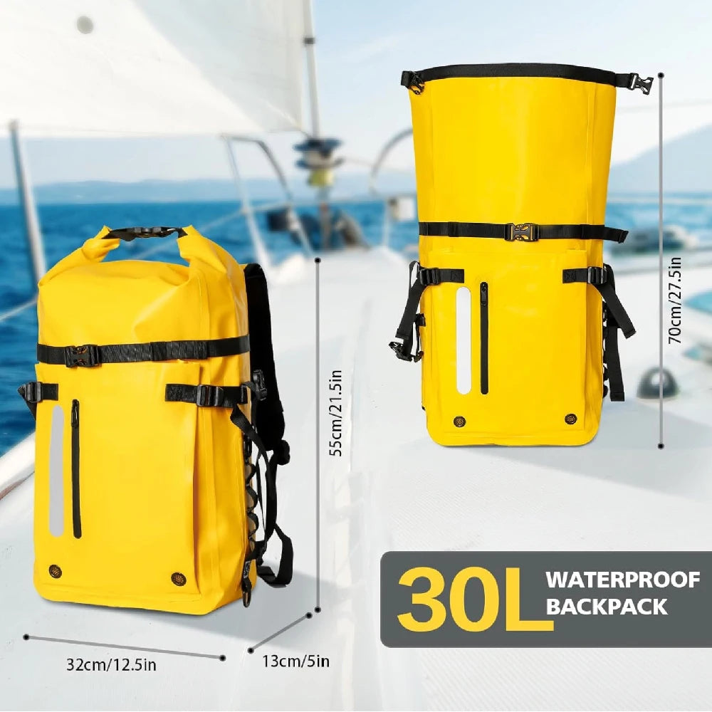 Waterproof Backpack Floating Dry Bag 30L Cushioned Back Hip Strap for Hiking Camping Kayaking Travel Diving Rafting