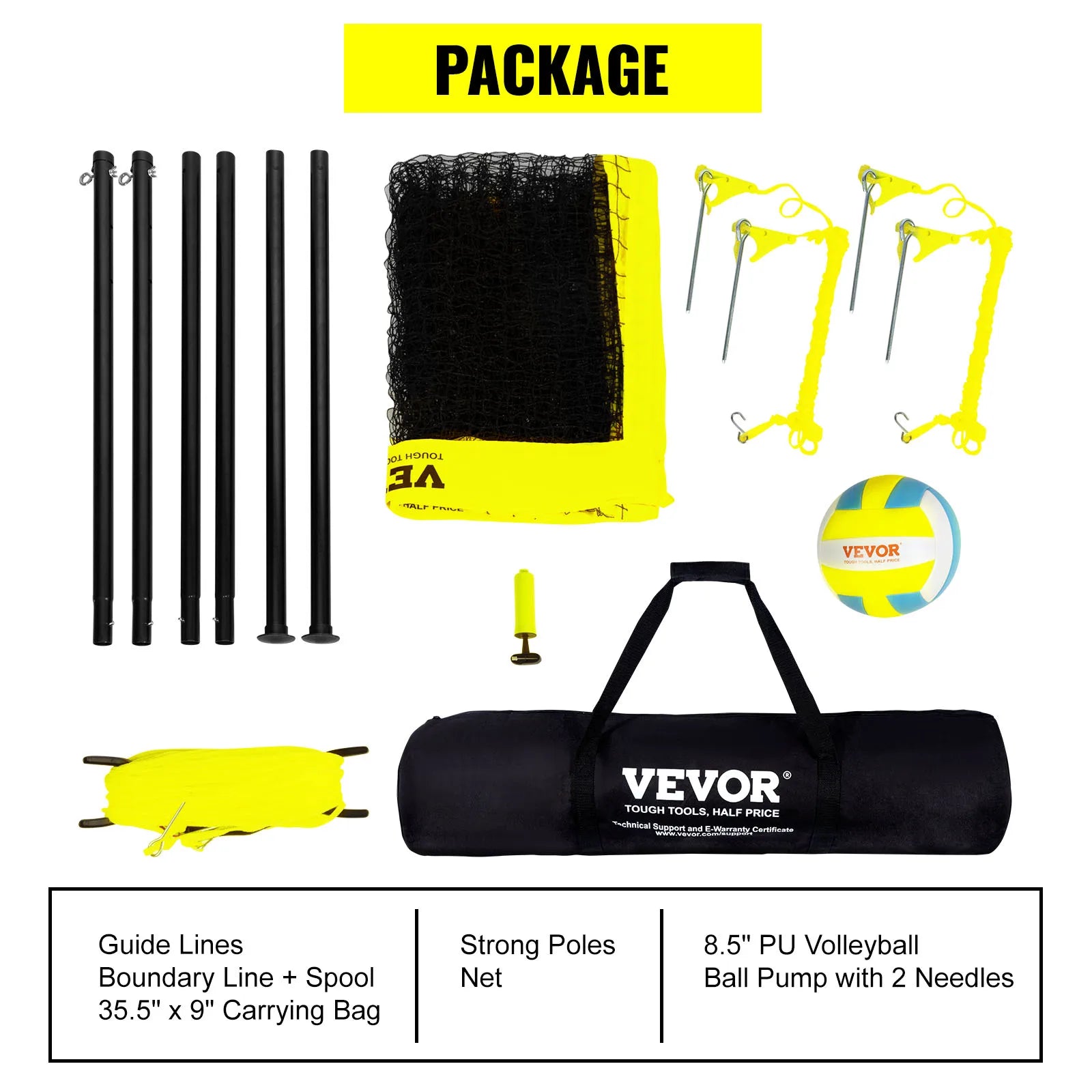 Portable Volleyball Net System Adjustable Height with Aluminum Poles Complete Set with Pump and Carry Bag