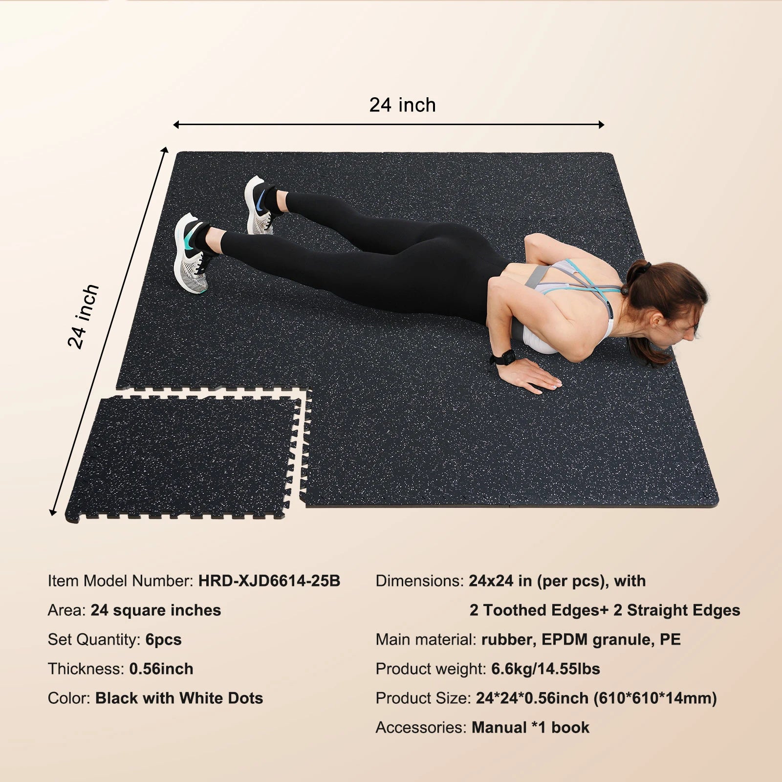25 0.56 Inch Rubber Top Interlocking Tiles  with EVA Foam, Thick Floor Mats 24/48/100 sq.ft Coverage