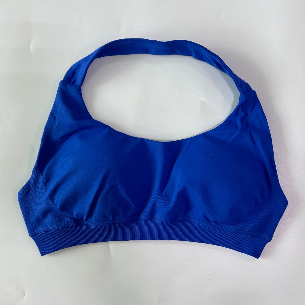 Women’s Yoga Bra Halter Neck Strap Open Back Medium Support Fitness Crop Top for Gym and Yoga