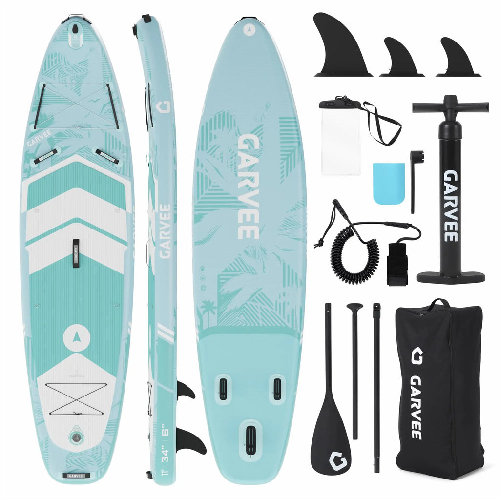 Extra Wide Stable Inflatable Stand Up Paddle Board for Adults and Youth, Ultra‑Light PVC with Non‑Slip EVA Deck, 450 lb Capacity, Adjustable Paddle, High‑Pressure Pump, and Backpack