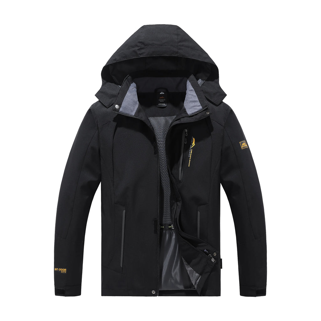Men’s Spring Autumn Outdoor Water Repellent Jacket Windproof Wear Resistant Detachable Hood for Camping Fishing Mountaineering Hiking