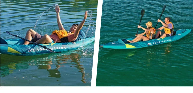 STEAM Aqua Marina Kayak 2025 Upgraded Printing Pattern Reinforced PVC Drop‑Stitch Floor V‑Shape Keel High‑Back Seat Fins and Footrest, Single or Tandem