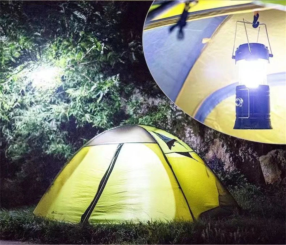 Solar Camping Lamp Portable Telescopic USB Rechargeable Lantern Flashlight Emergency Hanging Lamp Waterproof Outdoor Light