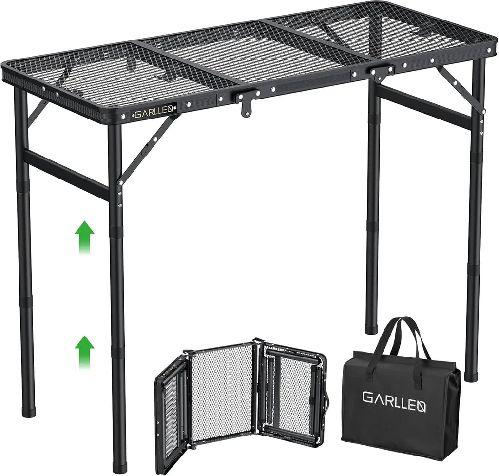 Folding Grill Table Max Capacity 66lbs 3 Adjustable Height Portable Folding Camping Table with Heat