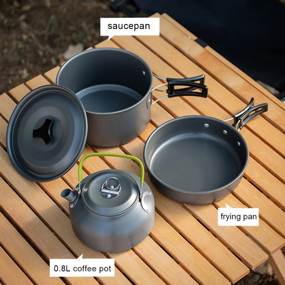 3PCS Camping Cookware Set Pot Pan Kettle Set Portable Cooker for 2 to 3 People with Mesh Bag for Camping Backpacking Outdoor Picnic