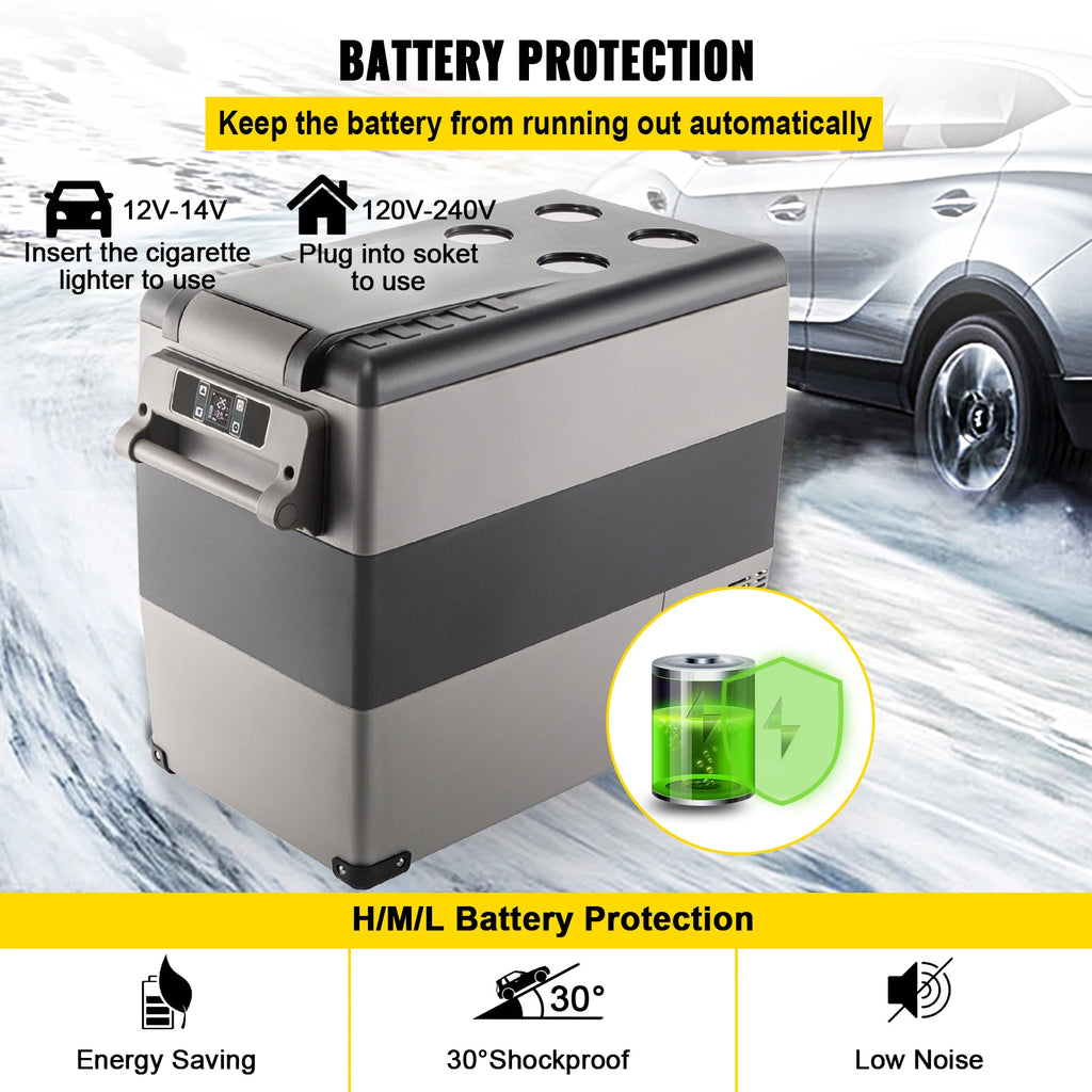 55L Car Refrigerator Mini Fridge Freezer Portable Compressor Cooler DC 110 to 240V Ice Box for Camping and Picnic