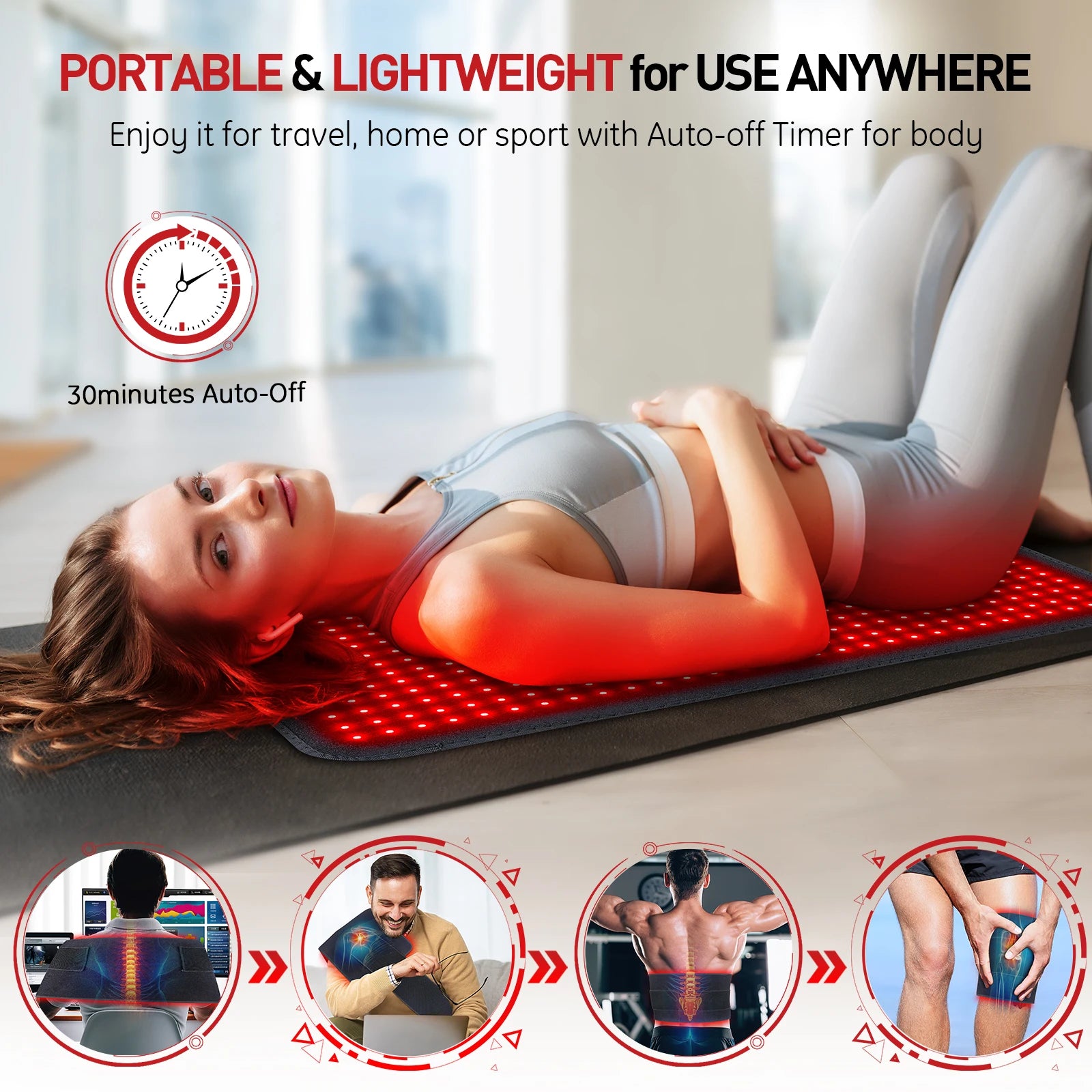 Red Light Therapy Heating Pad Cushion Mat with Infrared Light for Waist Back Shoulder Muscle Pain Relief and Relaxation
