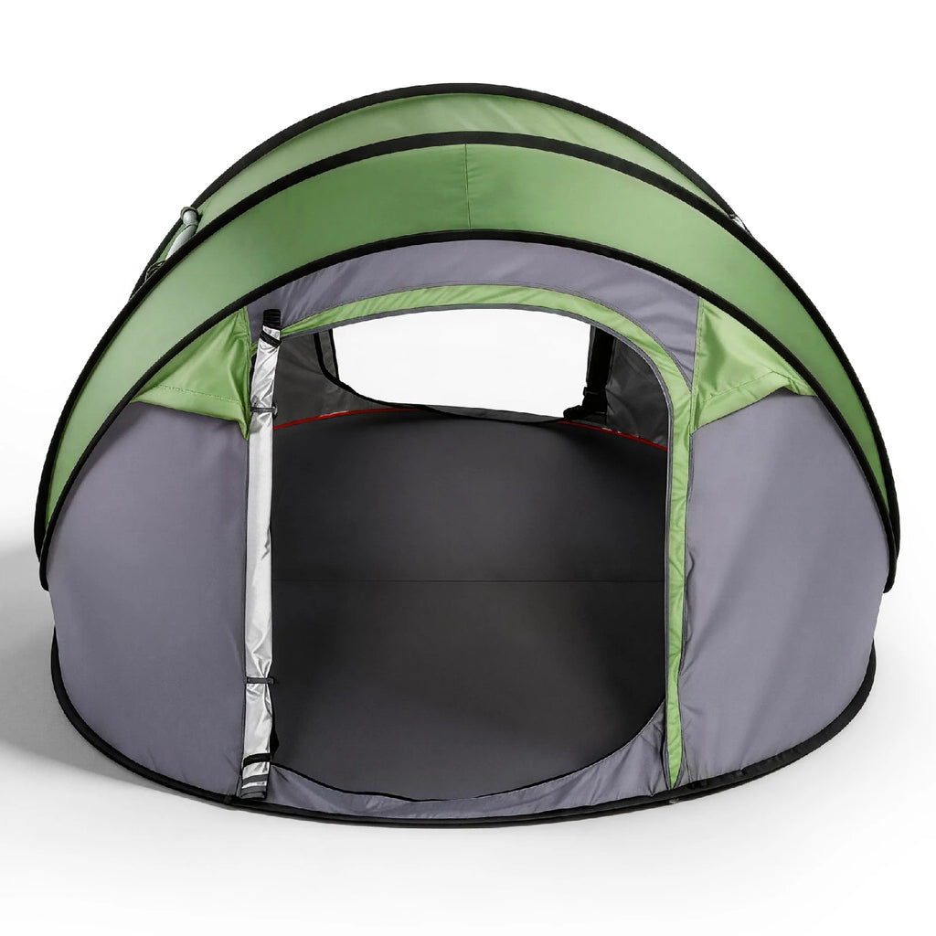 4 Person Pop Up Camping Tent Instant Setup Waterproof Family Tent with Front Awning Automatic Throw Pop Up Tent 280x200x120cm Green Outdoor Hiking Beach Backpacking Tent 3 to 4 People
